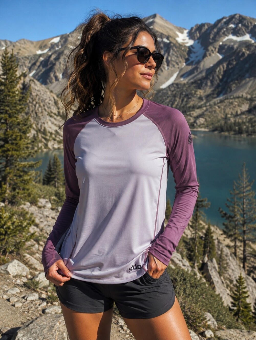 Stio UPF 50 Sun Shirt Womens Xl Purple Gray Trail Hiking Active Top